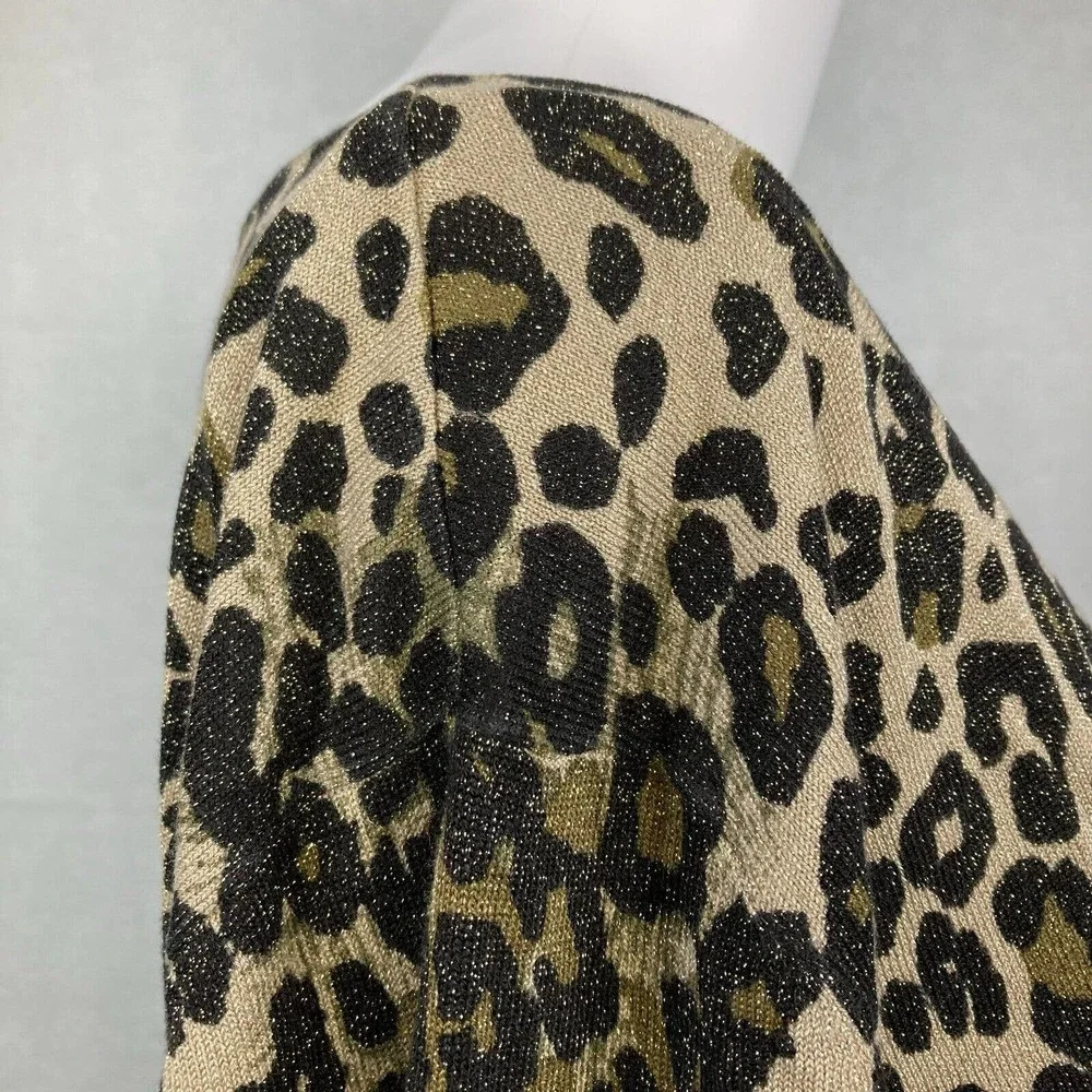 Nygard Collection Sweater Women Sz 1X Beige Black Metallic Knit Leopard Pullover